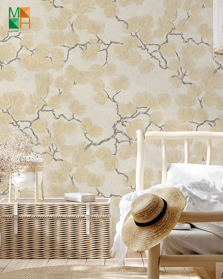  Giấy dán tường hàn quốc hình lá cây màu vàng 6801-3