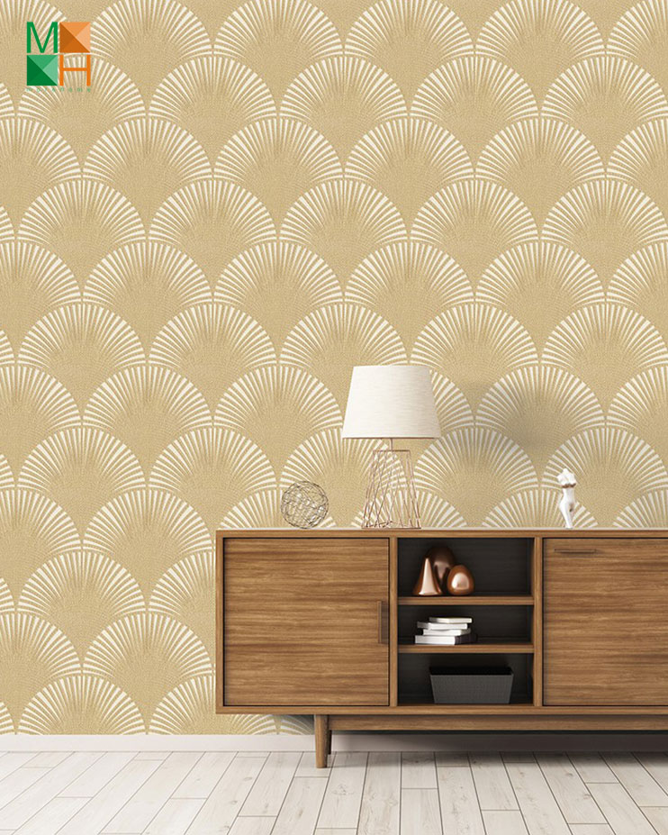  Giấy dán tường hàn quốc màu vàng họa tiết tròn xếp chồng 6803-2