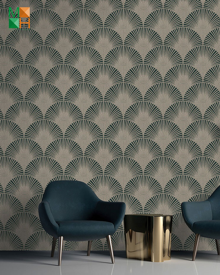  Giấy dán tường 3D màu xanh họa tiết tròn xếp chồng 6803-4
