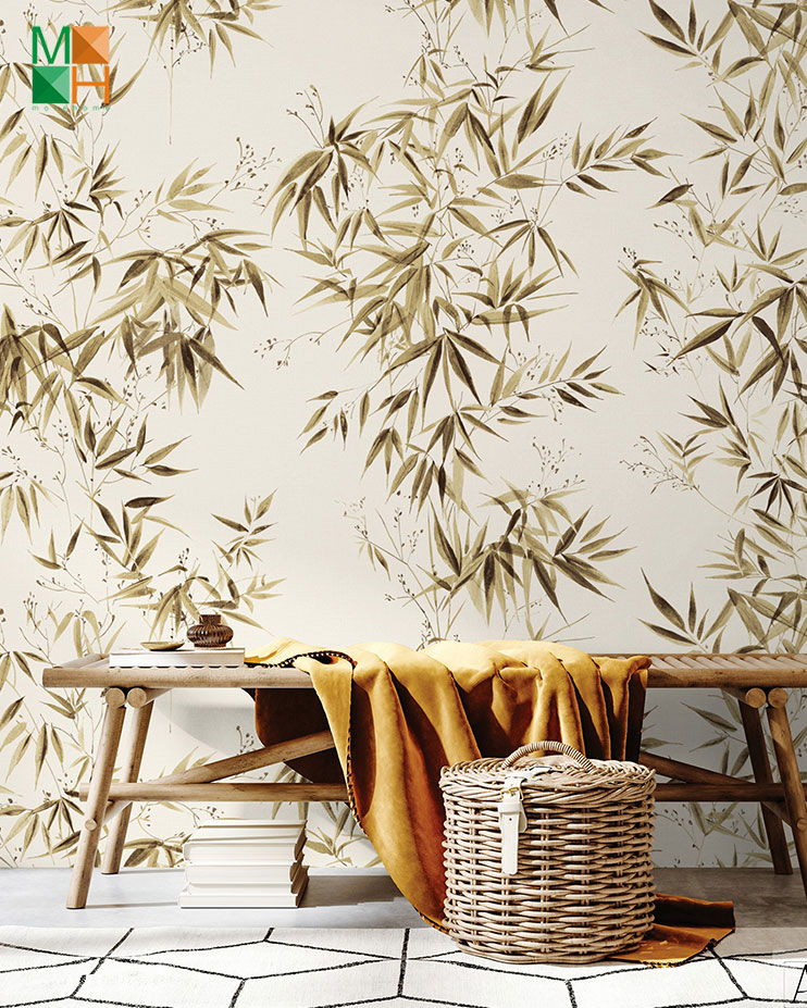  Giấy dán tường phòng khách 3D hình lá cây màu nâu 6812-2