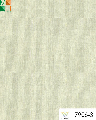  Giấy dán tường đơn sắc 7906 màu xanh, trắng, kem, vàng hiện đại