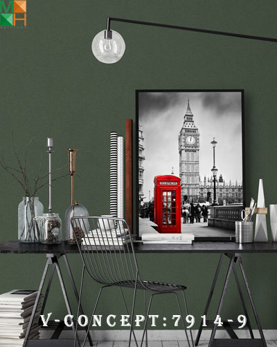  Giấy dán tường 7914 đẹp cao cấp tông màu xanh lá, xanh rêu