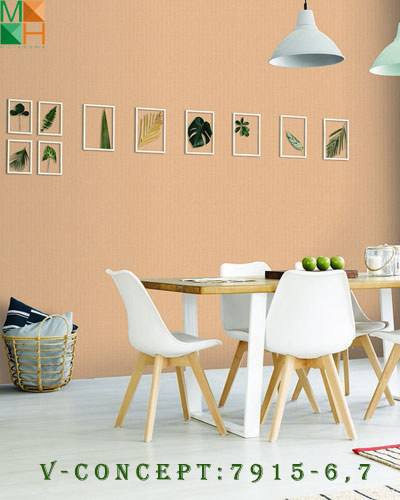  Giấy dán tường hiện đại 7915 tông màu vàng, cam, xanh lá, xanh lam, hồng, kem, ghi, xám