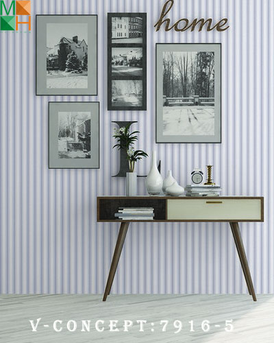  Giấy dán tường kẻ sọc 7916 tông màu xanh lam, kem, tím nhạt, xám đẹp mắt