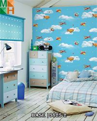 Giấy dán tường trẻ em Hàn Quốc họa tiết máy bay 3825 màu xanh đậm, nhạt.