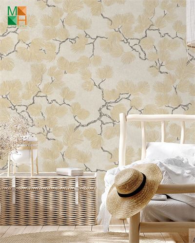 Giấy dán tường hàn quốc hình lá cây màu vàng 6801-3
