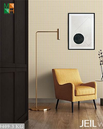 Giấy dán tường phòng khách giả vải màu vàng 9409-3