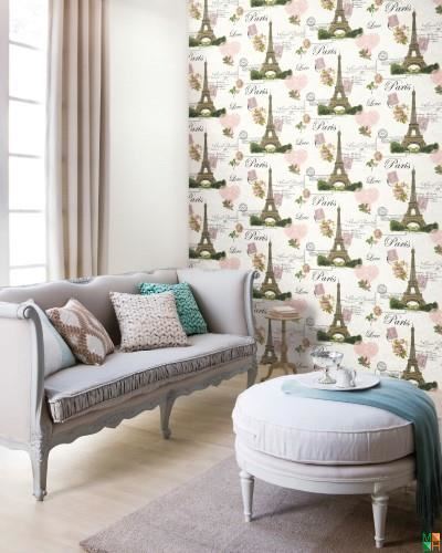 Giấy dán tường Hàn Quốc họa tiết tháp Eiffel 83055-1