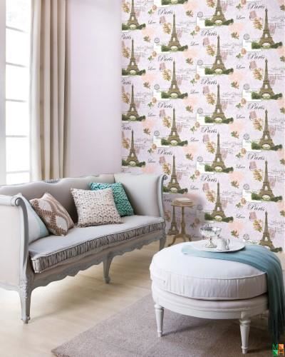 Giấy dán tường Hàn Quốc họa tiết tháp Eiffel 83055-2