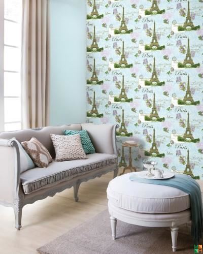Giấy dán tường Hàn Quốc họa tiết tháp Eiffel 83055-3, 83054-3